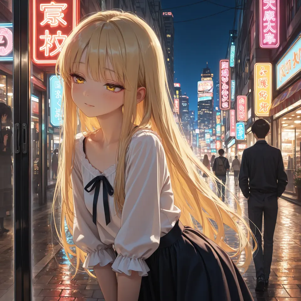 夜の街中の生成例