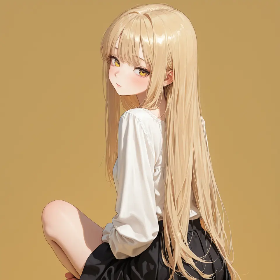 座って振り返るポーズの生成例